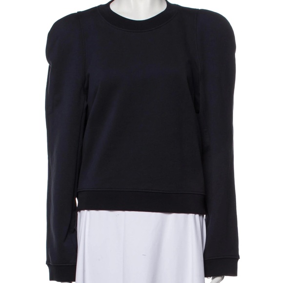 $325 NWT Tibi Sculpted Puff Shoulder Sweatshirt L Large Navy Blue - Picture 5 of 5